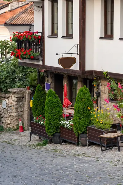 Eski ortaçağ kenti Ohri 'nin mimari ve mimari unsurları. Şehir manzarası.