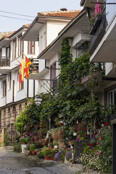 Eski ortaçağ kenti Ohri 'nin mimari ve mimari unsurları. Şehir manzarası.