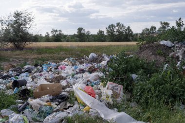 Açık bir kırsal alanda izinsiz çöplük.