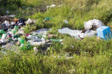 Açık bir kırsal alanda izinsiz çöplük.