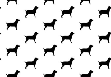 Beyaz arka planda kusursuz siyah siluet köpek deseni. Şirin köpekli çocuk dokusu. Basit evcil köpekler vektör illüstrasyonu