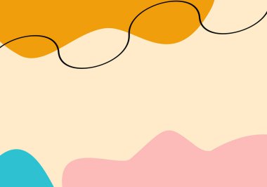 Basit soyut sanat minimalisti, dalgalı çizgiler ve sevimli renkli kabarcık şekilli arka plan. Basit modayı düz vektör illüstrasyonu