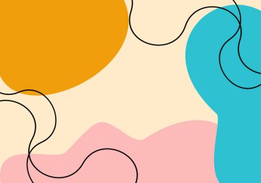 Basit soyut sanat minimalisti, dalgalı çizgiler ve sevimli renkli kabarcık şekilli arka plan. Basit modayı düz vektör illüstrasyonu