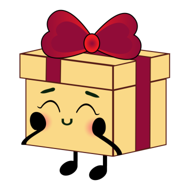 Şeffaf arkaplanda izole edilmiş şirin hediye kutusu karakteri. Kızaran emoji çizgi filmi PNG vektör illüstrasyonu, komik yüz ve tuhaf gözler..