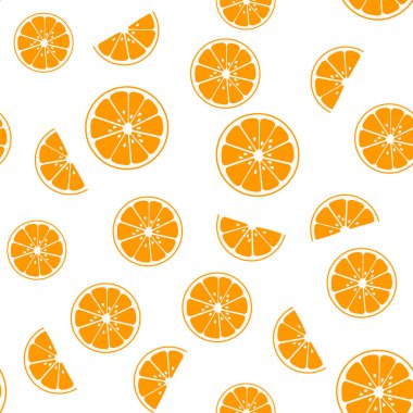 Turuncu, pürüzsüz desen çizimi. Kış titreşimleri. Beyaz arka planda portakallar. Tekrarlanan meyve arka planı. bölünmüş turuncu desen