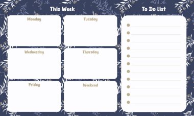 Şirin kawaii pastel çiçek yaprakları not defteri ve poster defteri için mavi arkaplan desenli