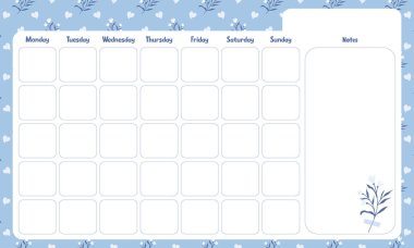 Şirin kawaii pastel çiçek yaprakları not defteri ve poster defteri için mavi arkaplan desenli