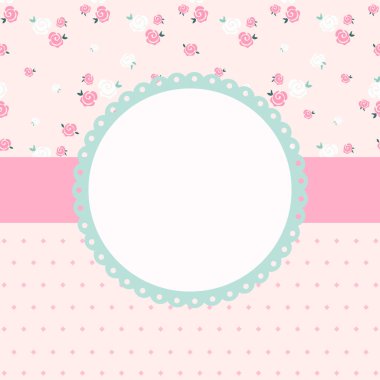 Şirin kawaii tatlı vintage vektör soyut çiçek çerçevesi metin yeri ile
