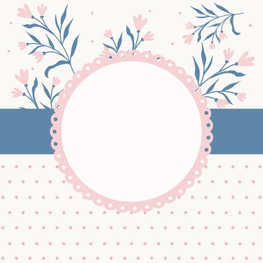 Şirin kawaii tatlı vintage vektör soyut çiçek çerçeveli metin yeri