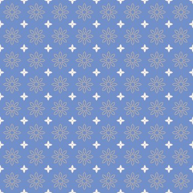 Soyut modern geometrik fayans ve mavi arkaplan ile tekstil dikişsiz desen