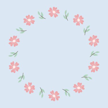 Sevimli bir çiçek ve yuvarlak bir çerçeve ve mesajın için bir yer. Tebrik kartları, düğün davetiyeleri, tanıtım broşürleri...