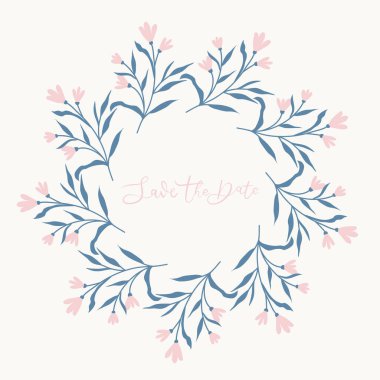 Dairesel çiçek çerçevesi. Çiçekli ve yeşillikli bahar botanik çelengi. Yüzük açan yabani çiçekler, vektör izole illüstrasyon