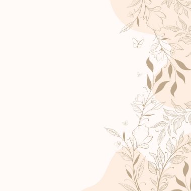 Afişler, kartlar, el ilanları, sosyal medya duvar kağıtları, düğün davetiyeleri için çiçekli ve yapraklı vektör arkaplanı