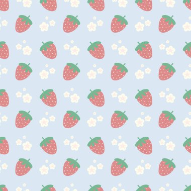 Şirin kawaii dikişsiz çilek desenli arkaplan tasarımı