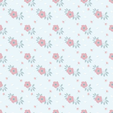 Pembe tonlarda dalları olan romantik, pürüzsüz çiçek deseni. Basit botanik fon. Tekstil, duvar kağıdı, yüzey tasarımı, kart, düğün davetiyeleri için vektör illüstrasyonu.