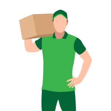 Yeşil Giysili Kurye Vektör İllüstrasyon Tasarımı