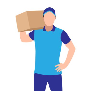 Mavi Üniformalı Kurye Vektör Çizim Teslimatı