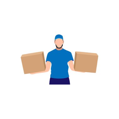 Mavi Üniformalı Kurye Vektör İllüstrasyonu