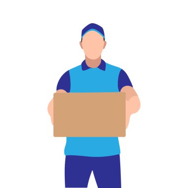 Mavi Üniformalı Kurye Vektör Çizim Teslimatı