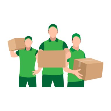 Yeşil Üniformalı Kurye Çeşitli Paketler Gönderiyor