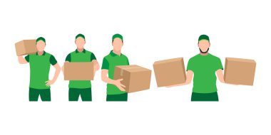 Yeşil Üniformalı Kurye Çeşitli Paketler Gönderiyor