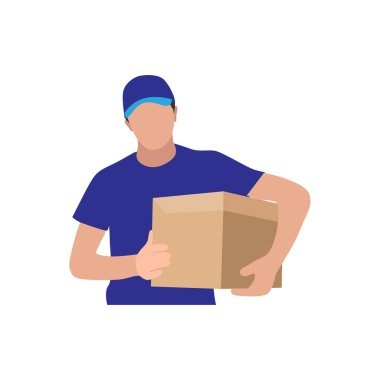 Teslimat Kuryesi Mavi Üniformalı Paket Kutusu