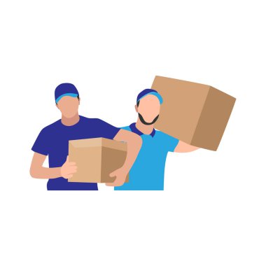 Teslimat Kuryesi Mavi Üniformalı Paket Kutusu