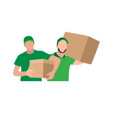 Yeşil üniformalı kurye bir teslimat paketi tutuyor.