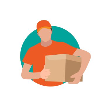 Dağıtım Kişi Turuncu Üniformalı Paket Kutusu