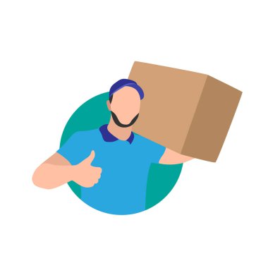 Teslimat Kuryesi Mavi Üniformalı Paket Kutusu