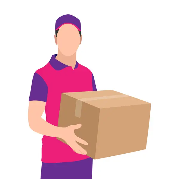 stock vector Purple Uniformed Courier Delivering Packages Efficiently