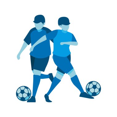 İki kişi dışarıda futbol oynuyor.