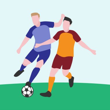 Oyuncuların Top İçin Mücadele Ettiği Düz Tasarım Çizimi