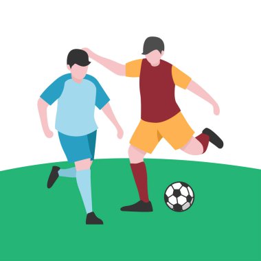 Oyuncuların Top İçin Mücadele Ettiği Düz Tasarım Çizimi