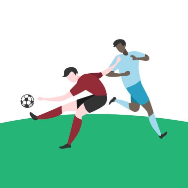 Oyuncuların Top İçin Mücadele Ettiği Düz Tasarım Çizimi