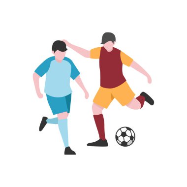 Oyuncuların Top İçin Mücadele Ettiği Düz Tasarım Çizimi