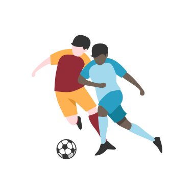 Oyuncuların Top İçin Mücadele Ettiği Düz Tasarım Çizimi