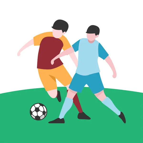 stock vector Flat Design Illustration of Players Tussling for Ball