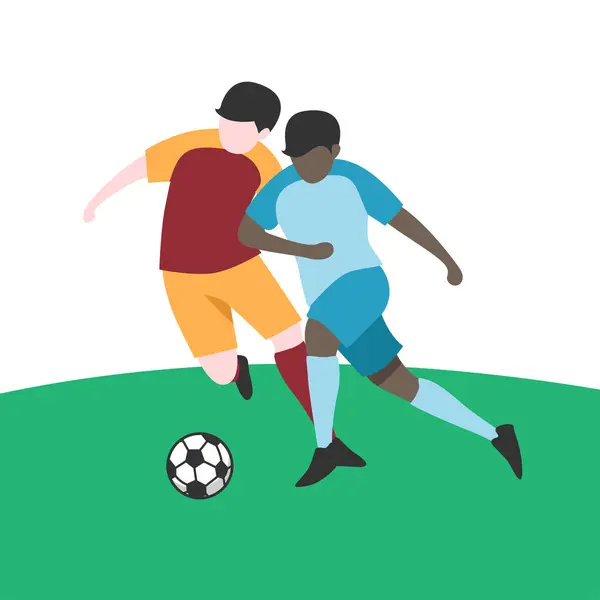 stock vector Flat Design Illustration of Players Tussling for Ball