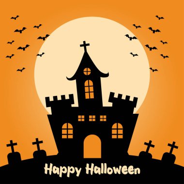 Cadılar Bayramı Perili Evi - Ürkütücü Gece Vakti Vektör Sahnesi