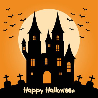 Cadılar Bayramı Perili Evi - Ürkütücü Gece Vakti Vektör Sahnesi