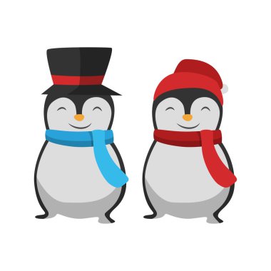 Two Penguins Celebrating Christmas Together clipart