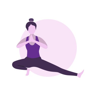Düz Tasarım: Yoga Çalışan Kadın Çizimi