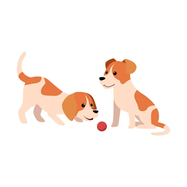 stock vector Two Playful Dogs Vector Illustration in Action