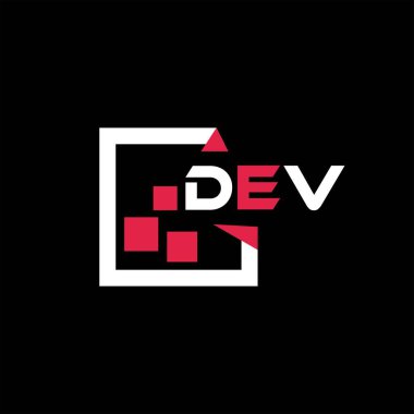 DEV 'in yaratıcı minimalist harf logosu. DEV benzersiz vektör baş harfleri alfabe harfi logo tasarımı