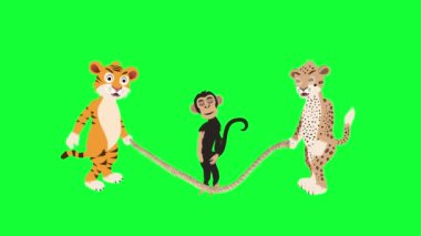 çizgi film atlama halat kaplanları yeşil ekran arka planlı maymun videosu 