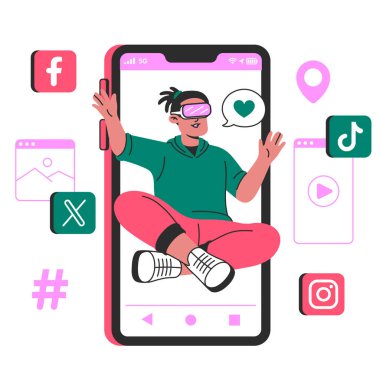 Bir adam bir akıllı telefon tutarak vektör çizim