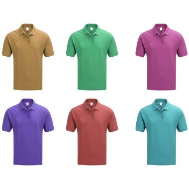 Çoklu Renkli Polo Gömlekler - Beyaz arka planda izole edilmiş Erkek ve Kadınlar için Günlük Kısa Kollu Toplar