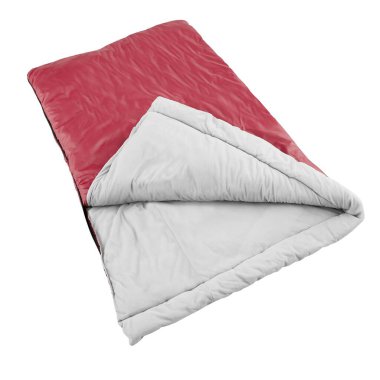 Kırmızı ve Beyaz Uyku Torbası - Beyaz Arkaplanda Kapalı Kamp Teçhizatı