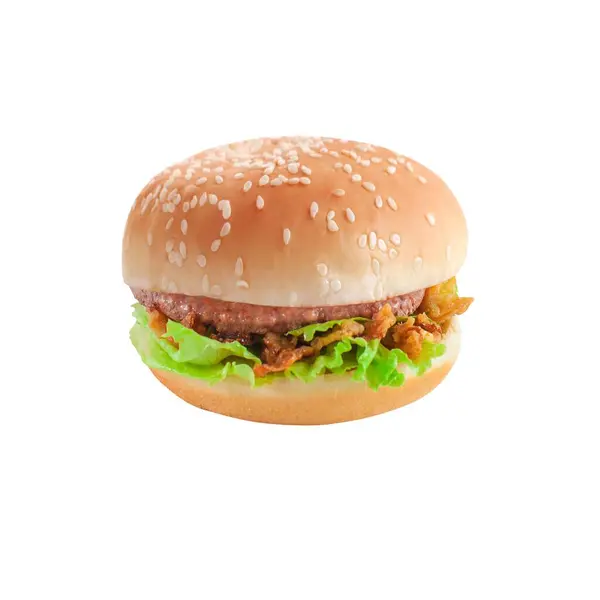 Marullu klasik hamburger- Beyaz arka planda izole edilmiş susamlı çörek fast food burgeri